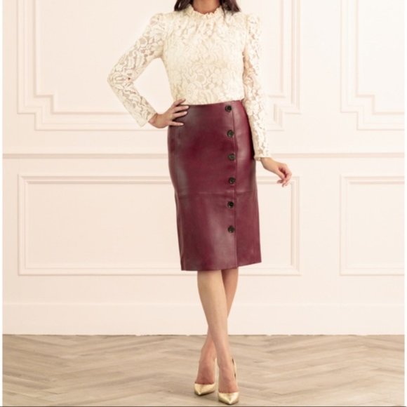 Rachel Parcell Cognac Red Leather Pencil Skirt - Picture 4 of 4